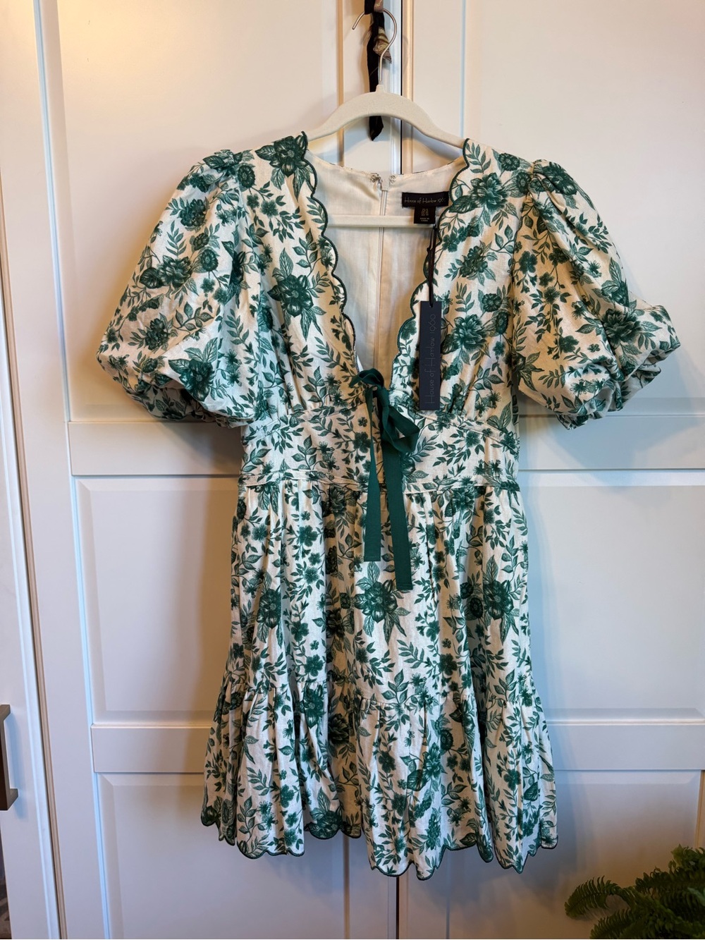 House of Harlow 1960 Green Floral Puff-Sleeve Mini Dress